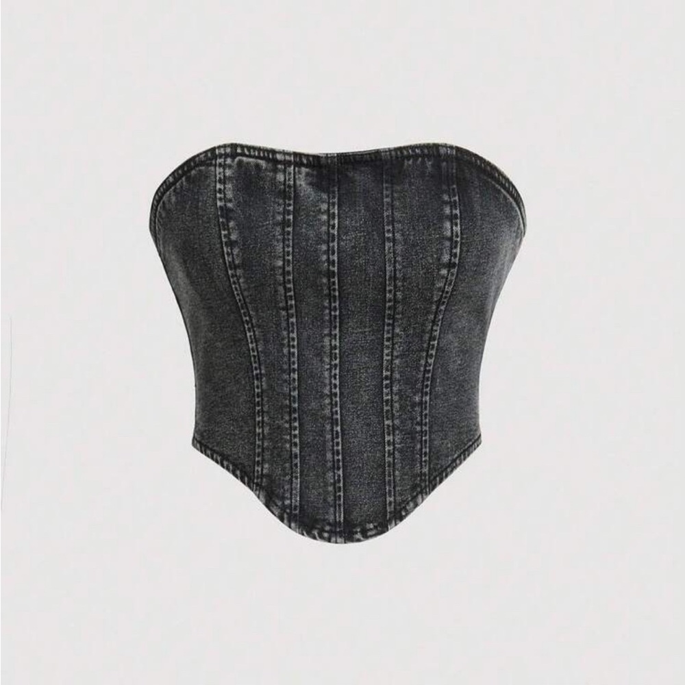 Fashion Nova Black Denim Corset Crop Top